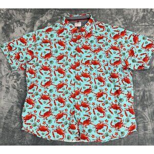 Ditch Plains Ricky Singh Mens Crab Print Hawaiian Shirt 4X Blue
